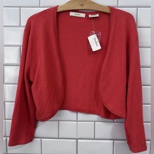 NWT Neiman Marcus Cashmere Cotton Front Cardigan Coral Red Pink medium